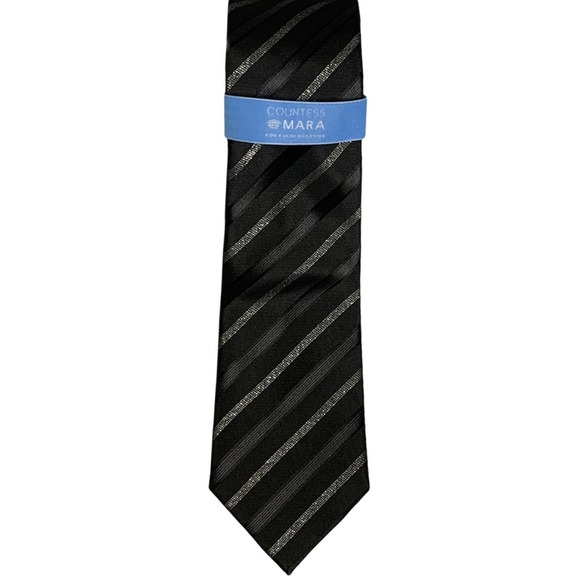New‎ Countess Mara Black Gray Striped Tie 57L X 3W - Picture 1 of 5